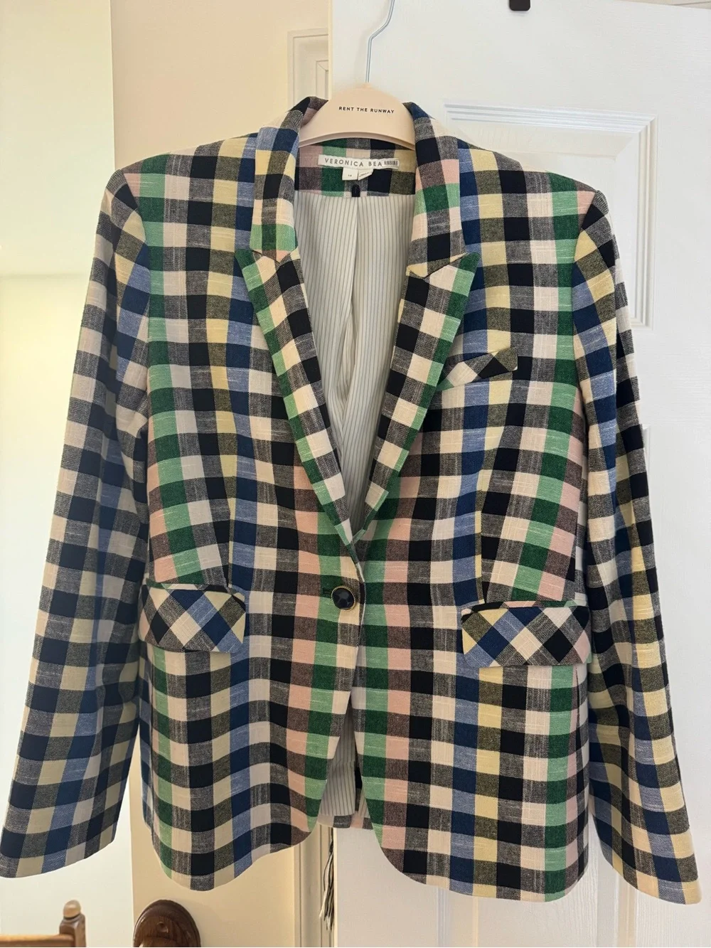 Veronica Beard Checked Single-Button Blazer in Pink, Blue, Green, Black